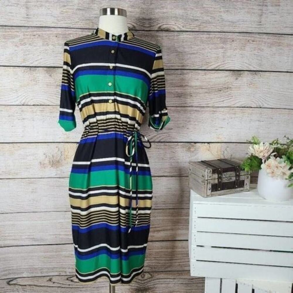 Shelby & Palmer Striped Shirt Dress Multicolor Gold‎ Buttons Size Medium